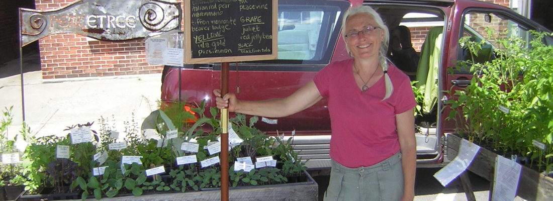 Karin Savio and peacetree plants at the farmers market